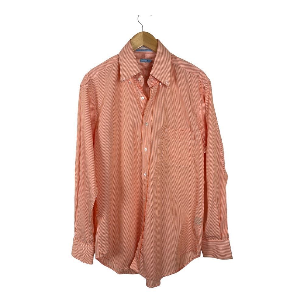 J Mclaughlin Button Down Oxford Orange White Stri… - image 8